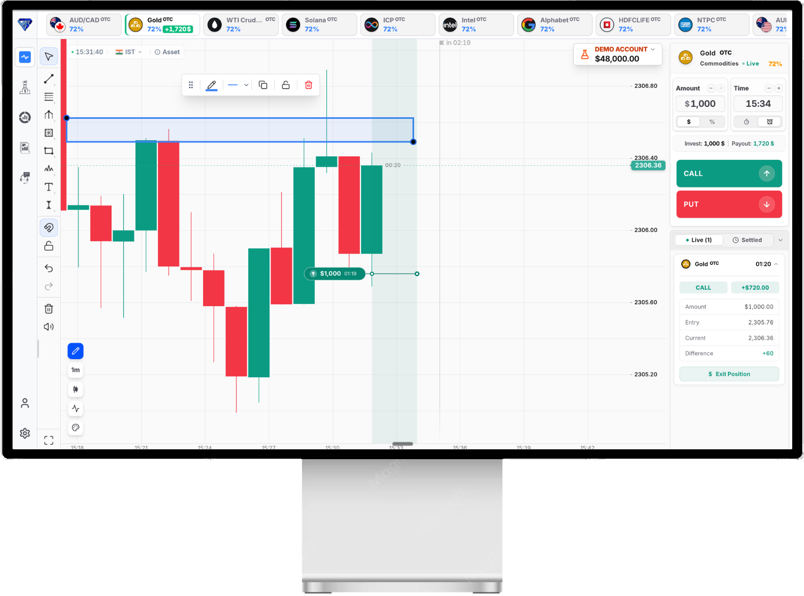 The Bidex trading terminal on a desktop monitor
